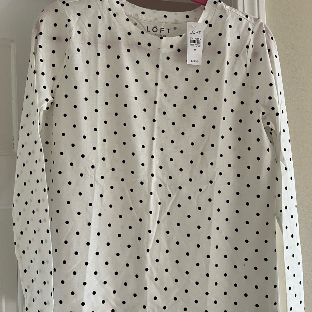 Loft White Polka Dot Top